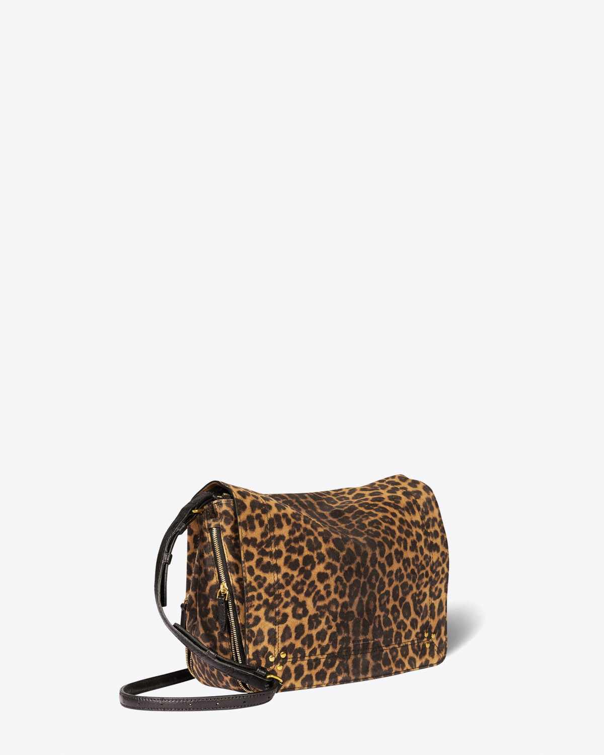 Sac bandoulière Igor split léopard chamois Jérôme Dreyfuss. Profil.
