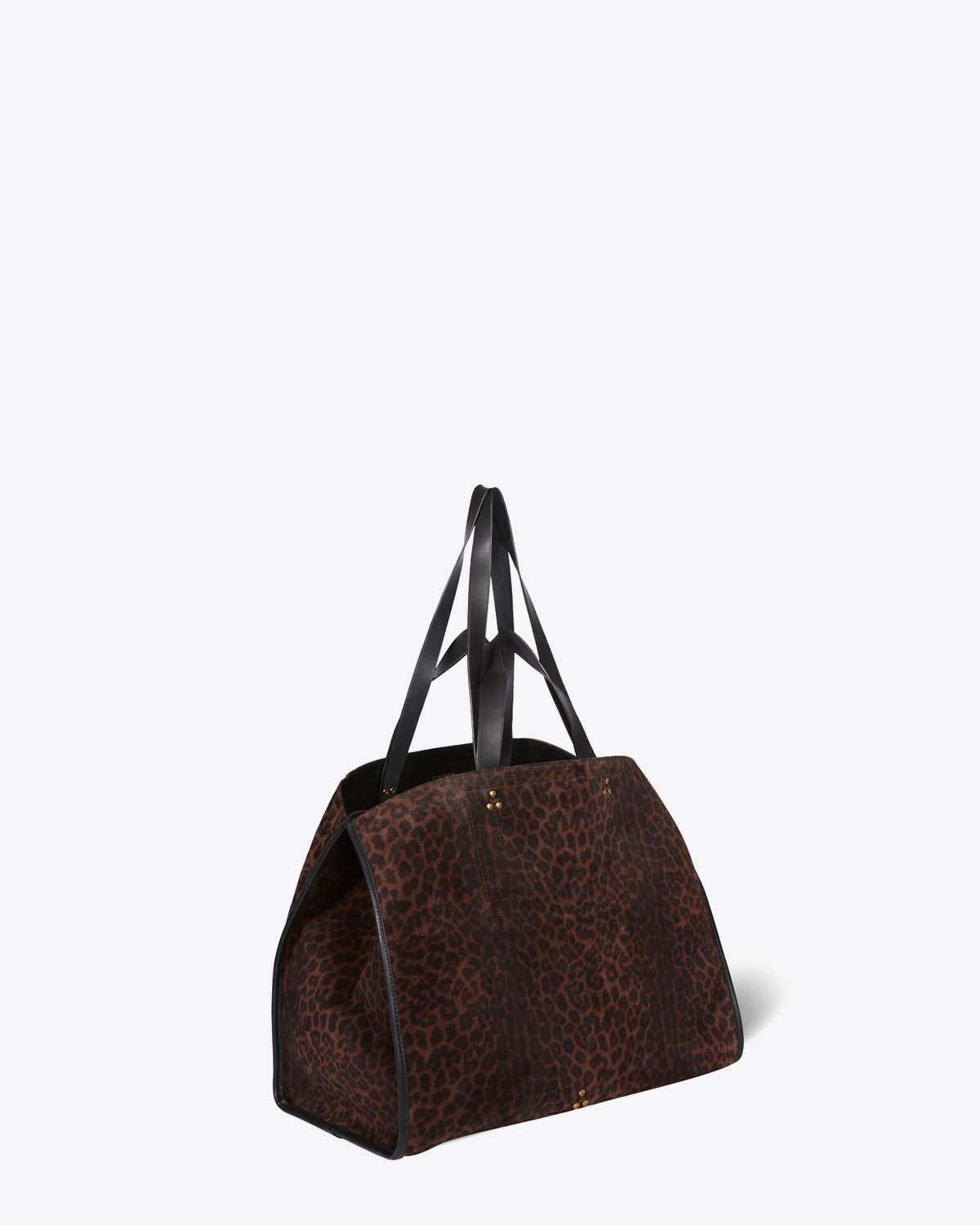 Grand cabas en cuir imprimé léopard naturel Léon Large Jérôme Dreyfuss. 