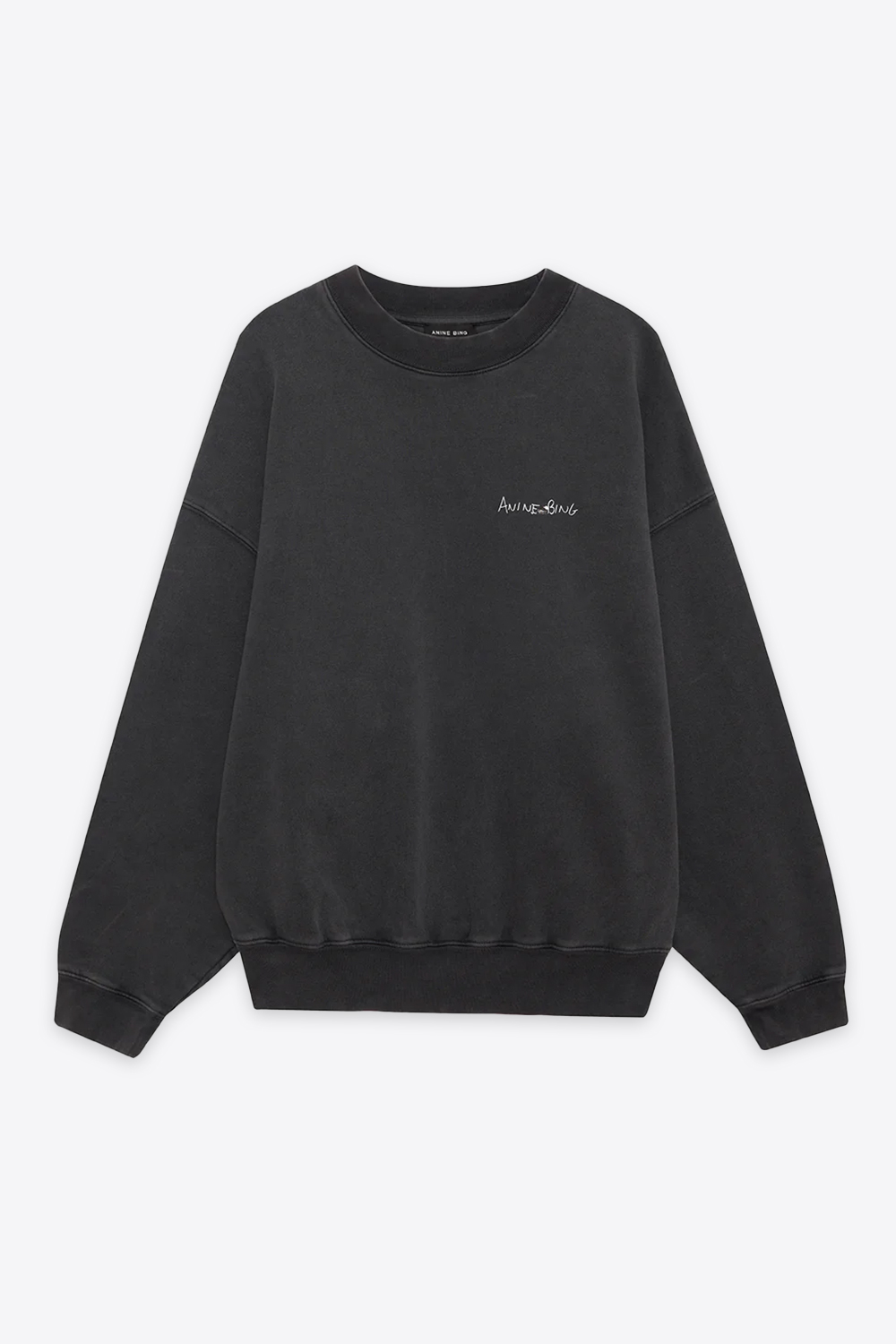 Sweatshirt manches longues Jaci Lyrics Anine Bing en coton noir délavé. Vue face. 