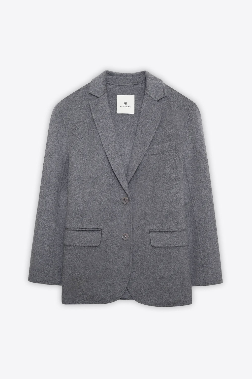 Veste blazer Quinn Anine Bing en laine et cachemire gris. Vue face. 