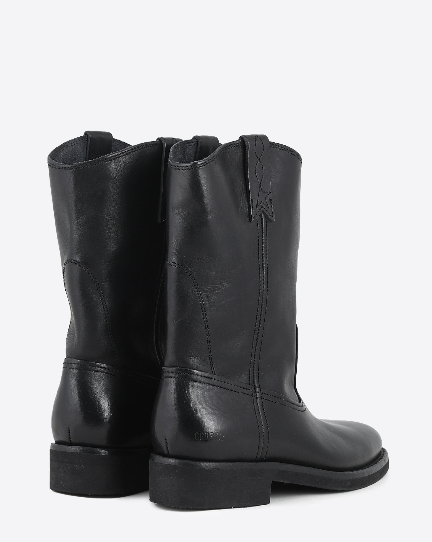Boots de motards semi-montantes en cuir noir 90100 Golden Goose femme. Dos.