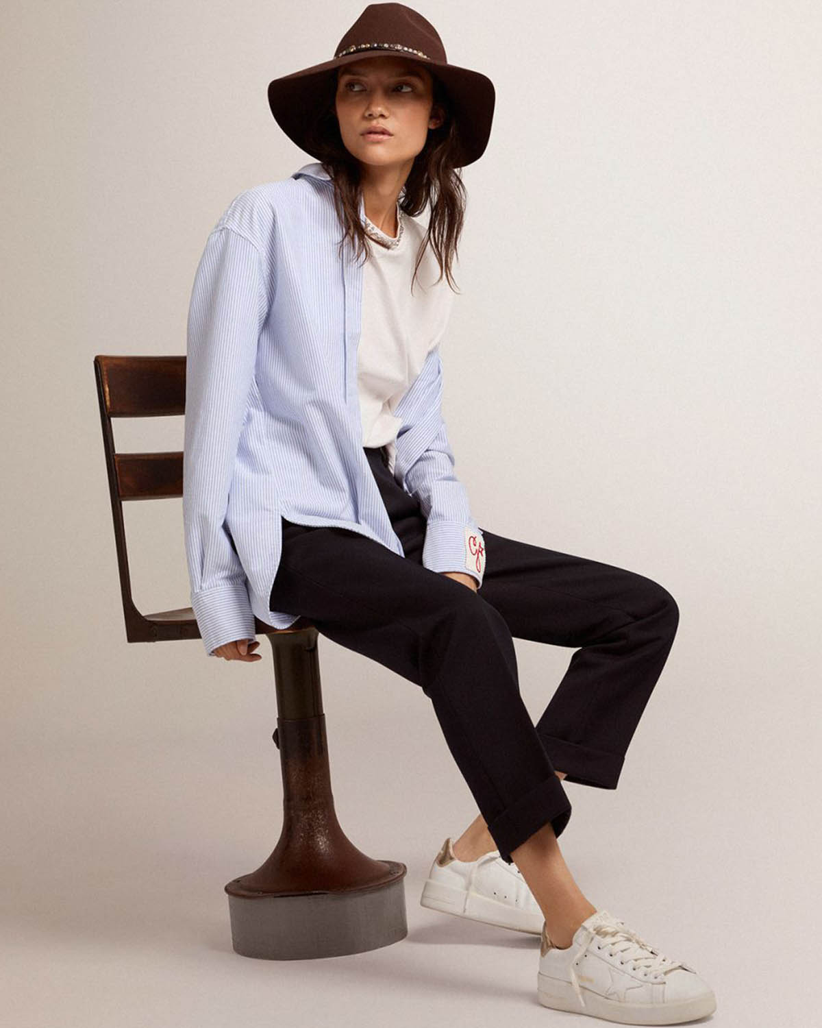 Image du produit Golden Goose Femme Chemise Boyfriend – Rayé Blanc et Bleu - 3