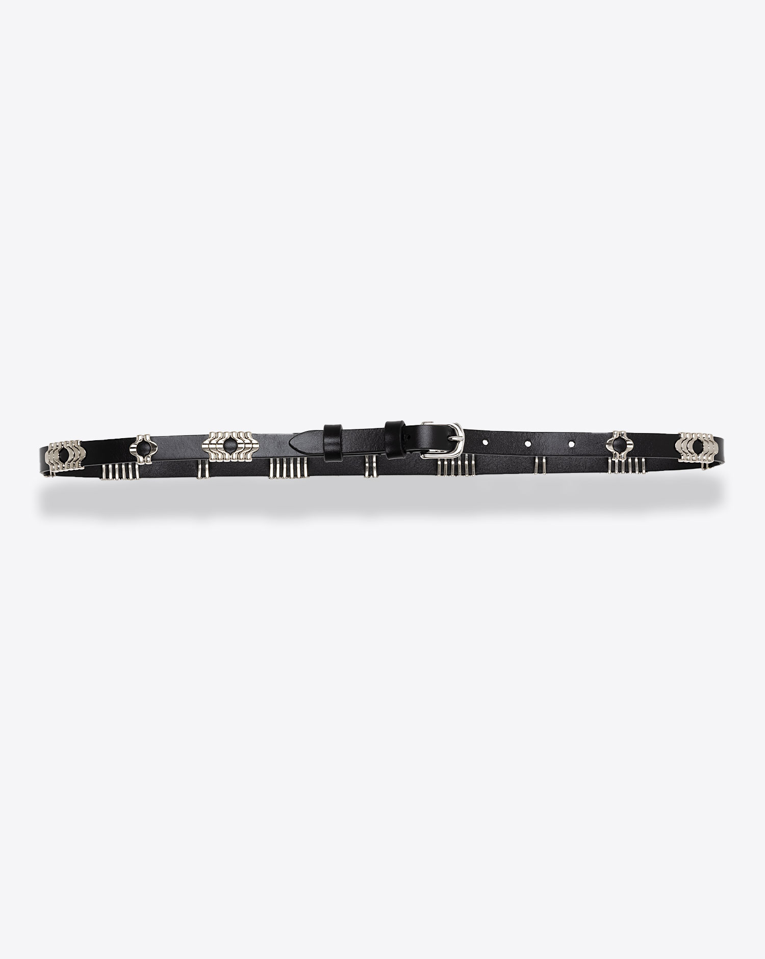 Ceinture bijou en cuir de veau noir et métal argenté Odena Isabel Marant. Face.