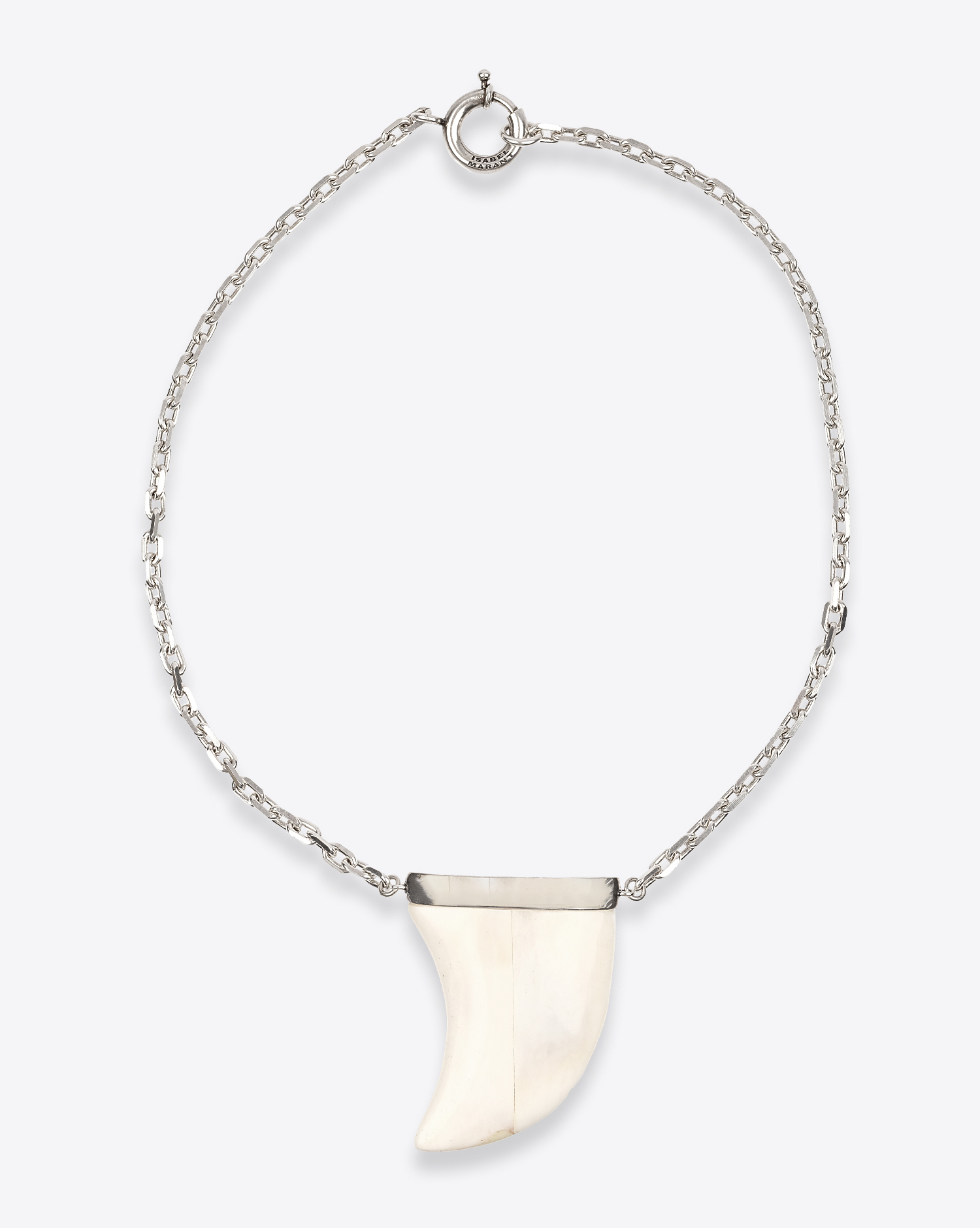 Collier Elen Isabel Marant avec dent en os et métal argenté. 