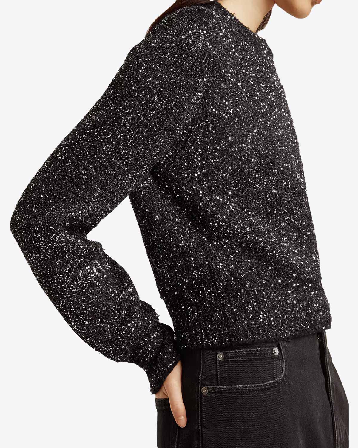 Pull col rond à sequins Golden Goose. Porté de profil.