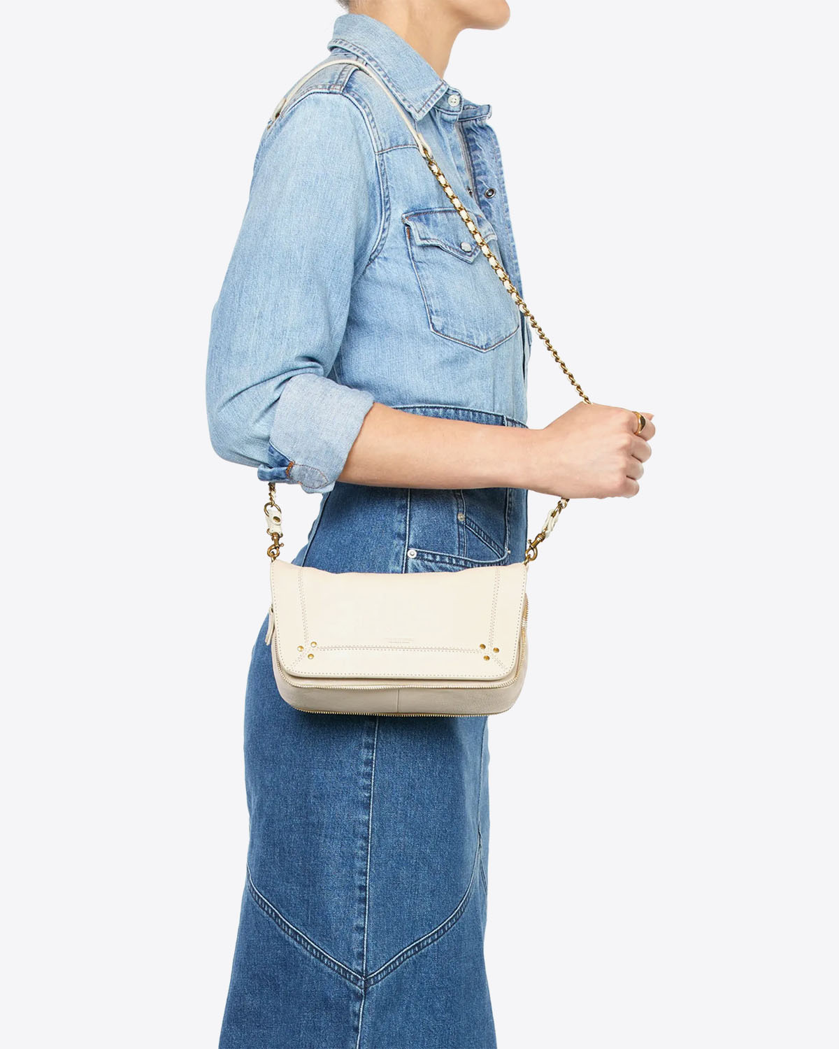 Jérôme Dreyfuss Sac Bobi S Chèvre Ecru Grainé. Porté épaule. 