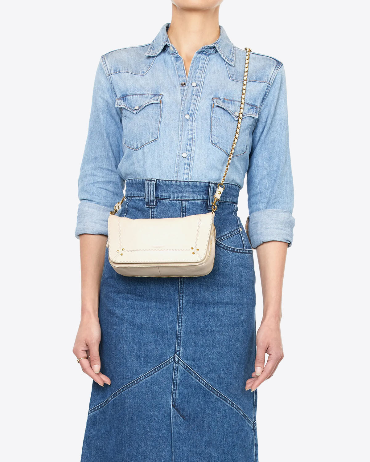 Jérôme Dreyfuss Sac Bobi S Chèvre Ecru Grainé. Porté Crossover. 