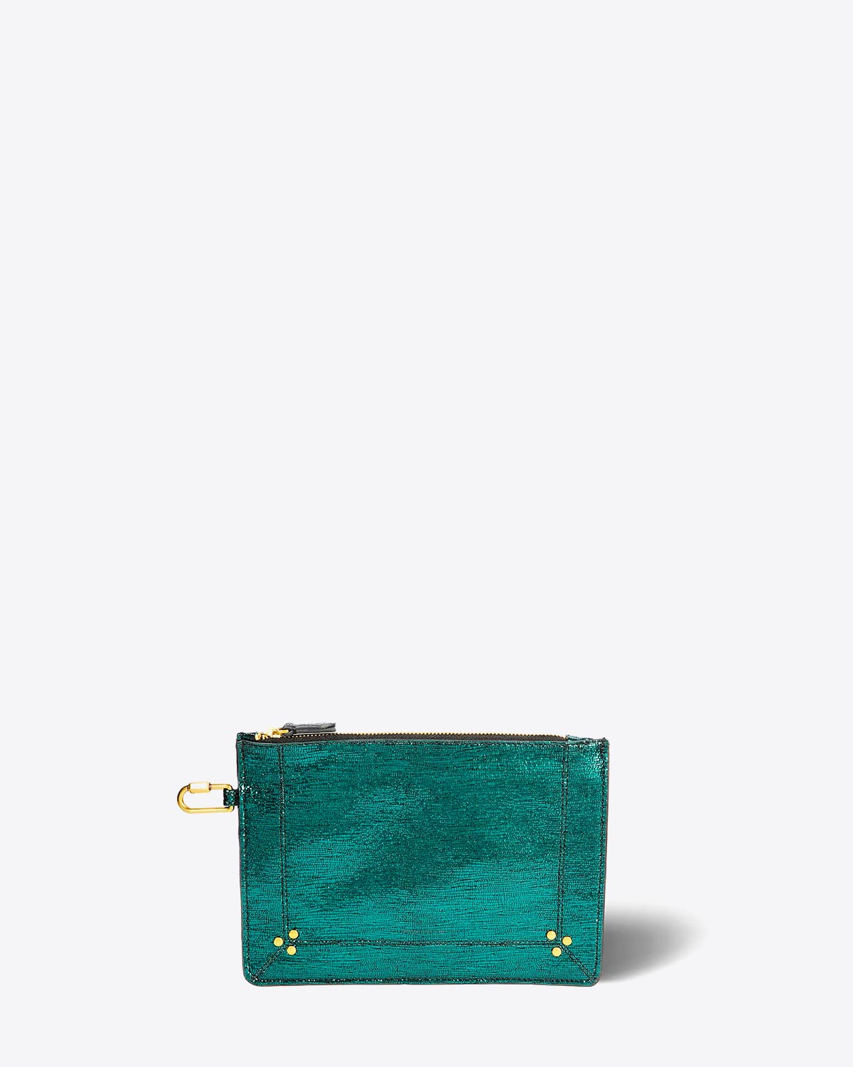 Pochette moyenne Popoche M Jérôme Dreyfuss en cuir lamé vert. Vue face. 