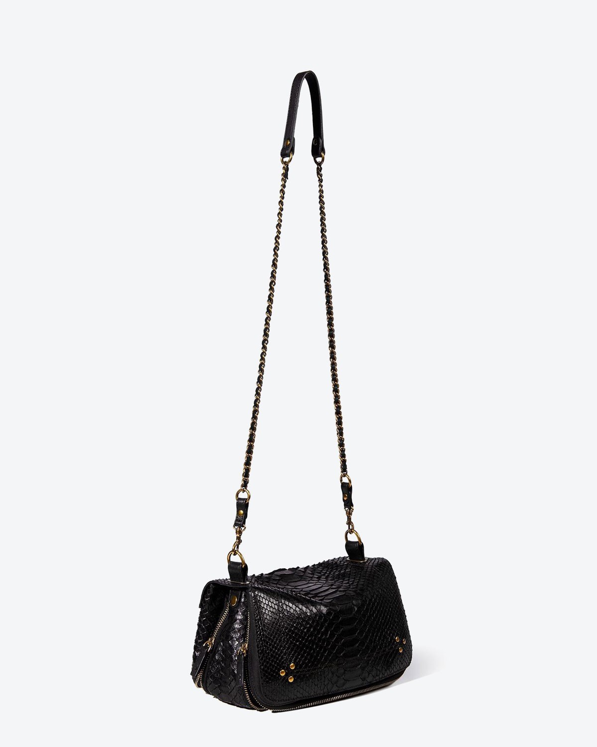 Sac bandoulière chaine Bobi python noir Jérôme Dreyfuss.