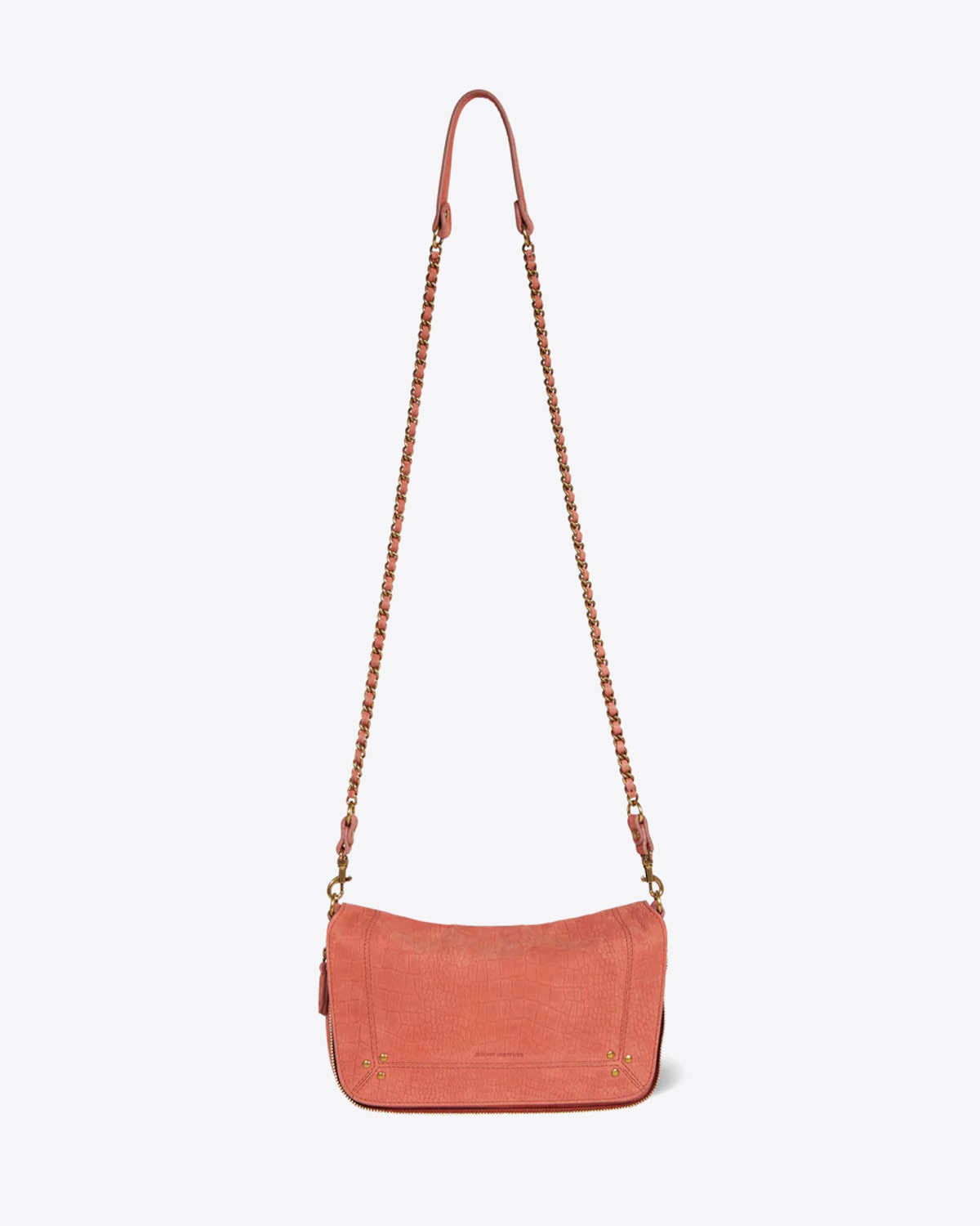Petit sac Bobi S Jérôme Dreyfuss en cuir imprimé croco terracotta. Vue face. 
