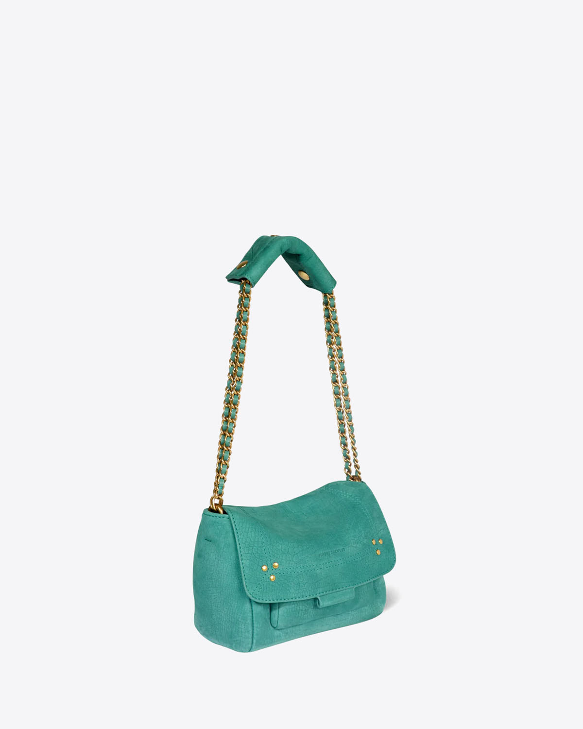 Petit Sac Lulu S Jérôme Dreyfuss en cuir imprimé croco vert. Vue profil. 
