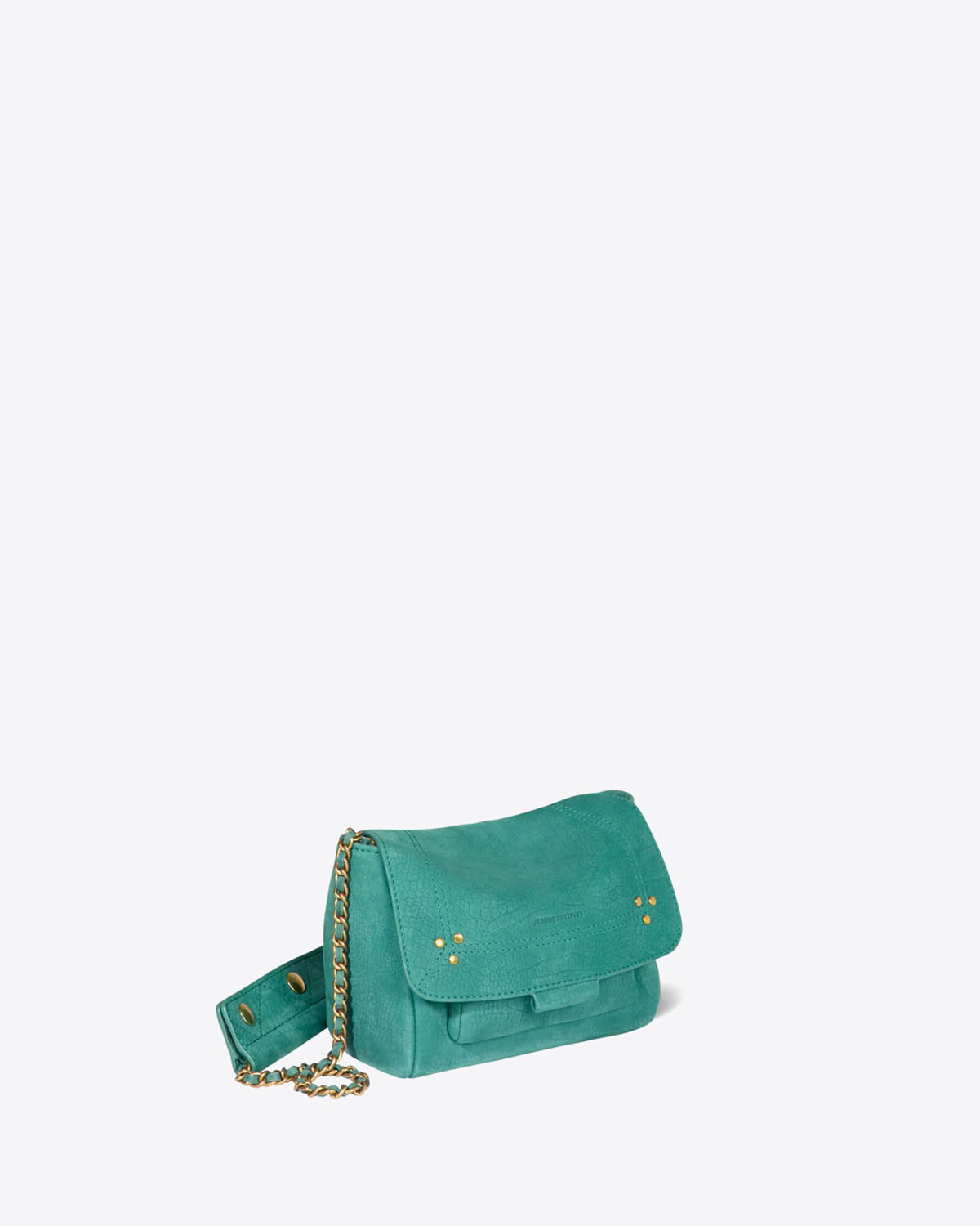 Petit Sac Lulu S Jérôme Dreyfuss en cuir imprimé croco vert. Vue profil. 
