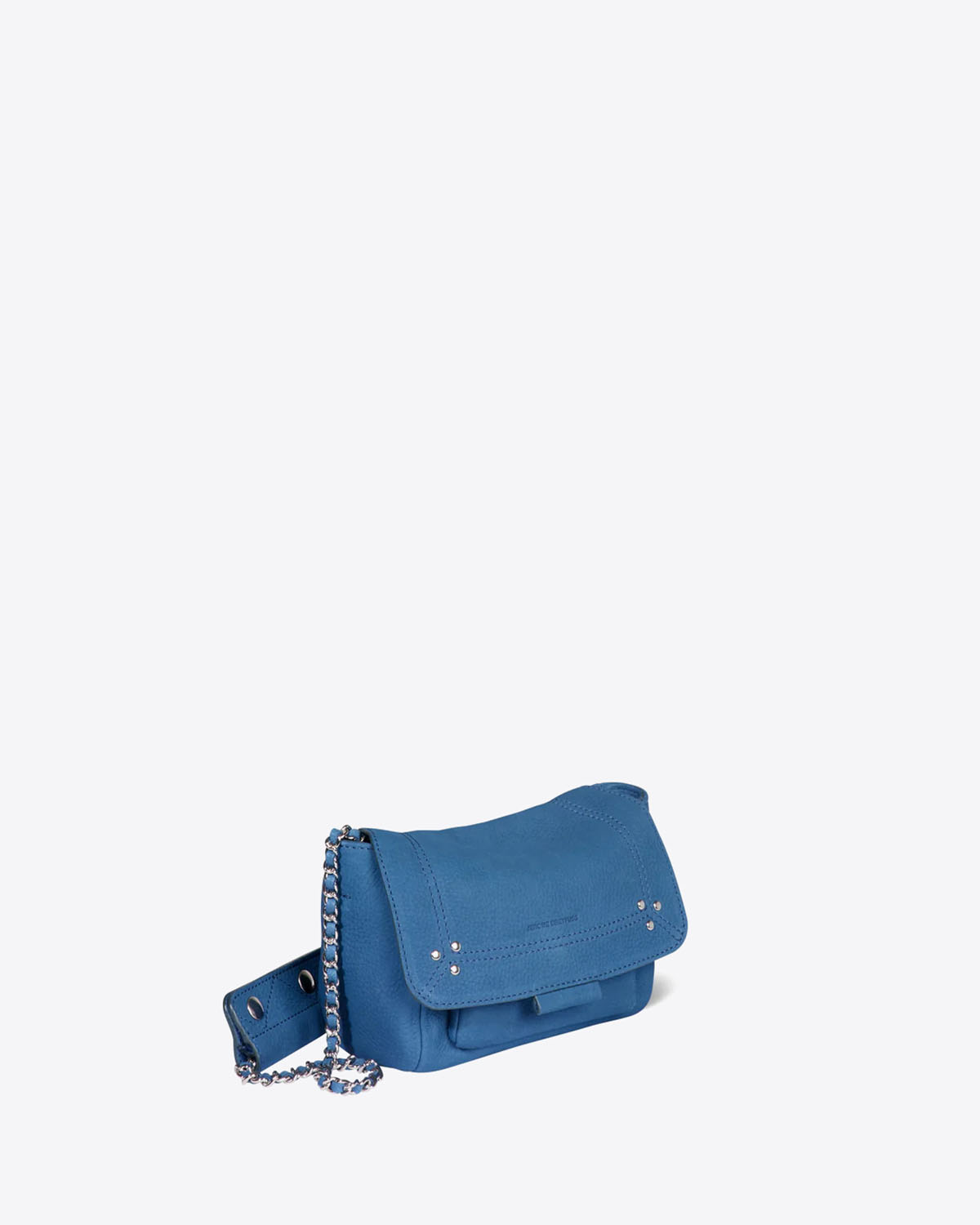 Petit Sac Lulu S Jérôme Dreyfuss en cuir suédé nubuck bleu. Vue profil. 