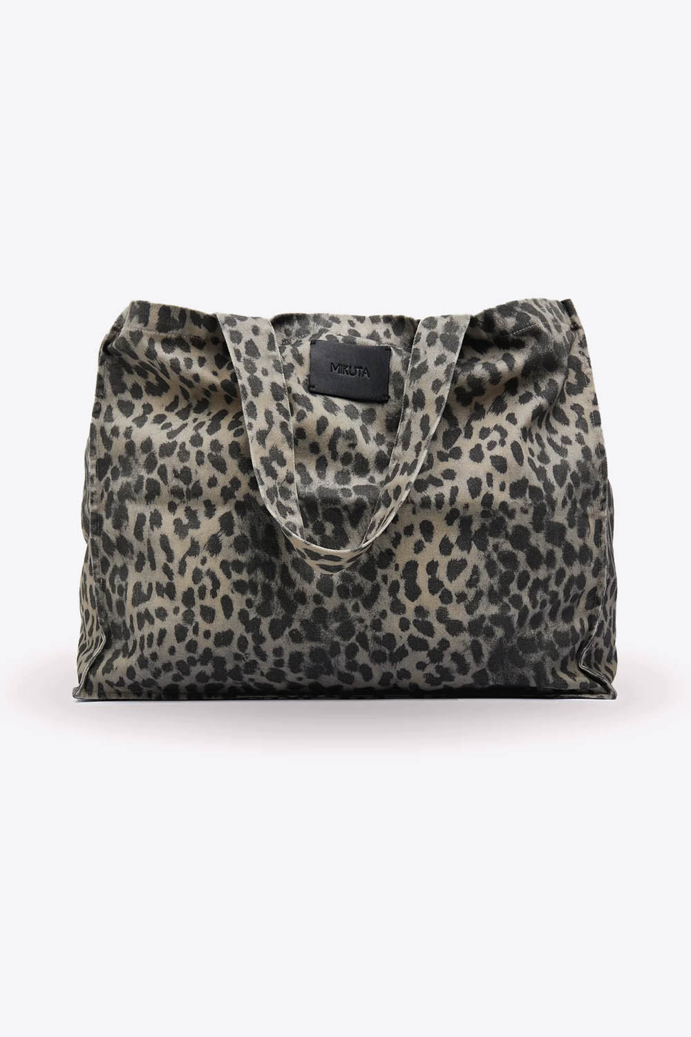 Sac cabas en toile large Mikuta imprimé léopard. Vue face. 