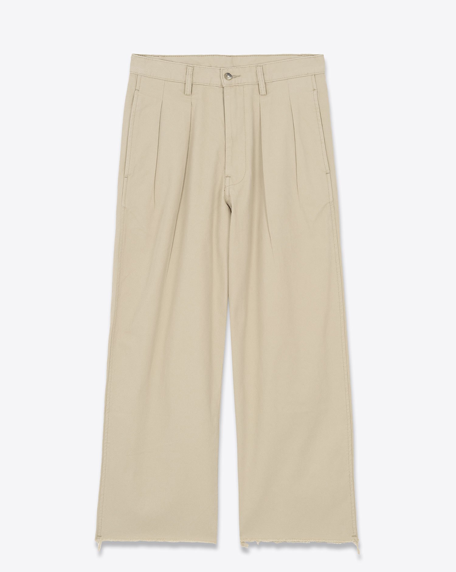 Pantalon Chino large Denimist en coton beige. Vue face.