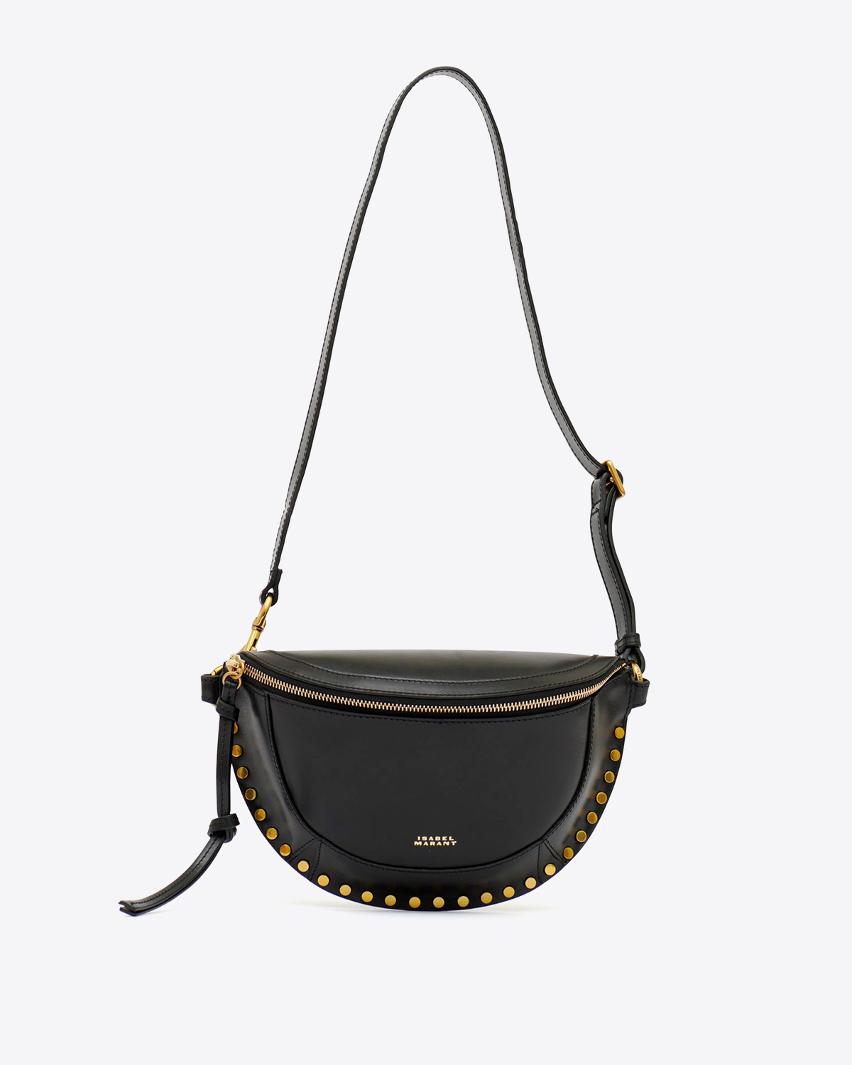 Sac banane en cuir lisse noir clouté Skano Isabel Marant. Porté épaule.