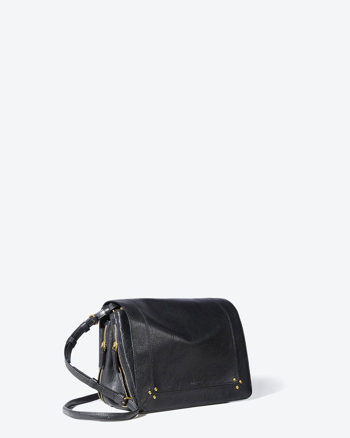 Sac bandoulière Igor chèvre noir Jérôme Dreyfuss. Profil.