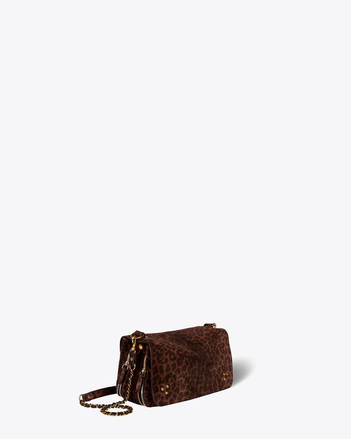 Sac bandoulière chaine en cuir imprimé léopard naturel Bobi Jérôme Dreyfuss. 