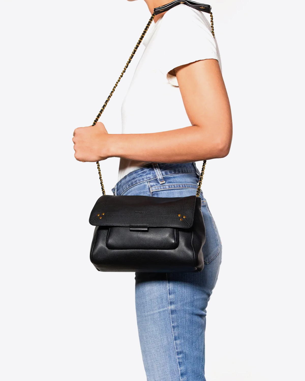 Image du produit Jérôme Dreyfuss Sac Lulu M – Cuir Veau Noir Brass - 6