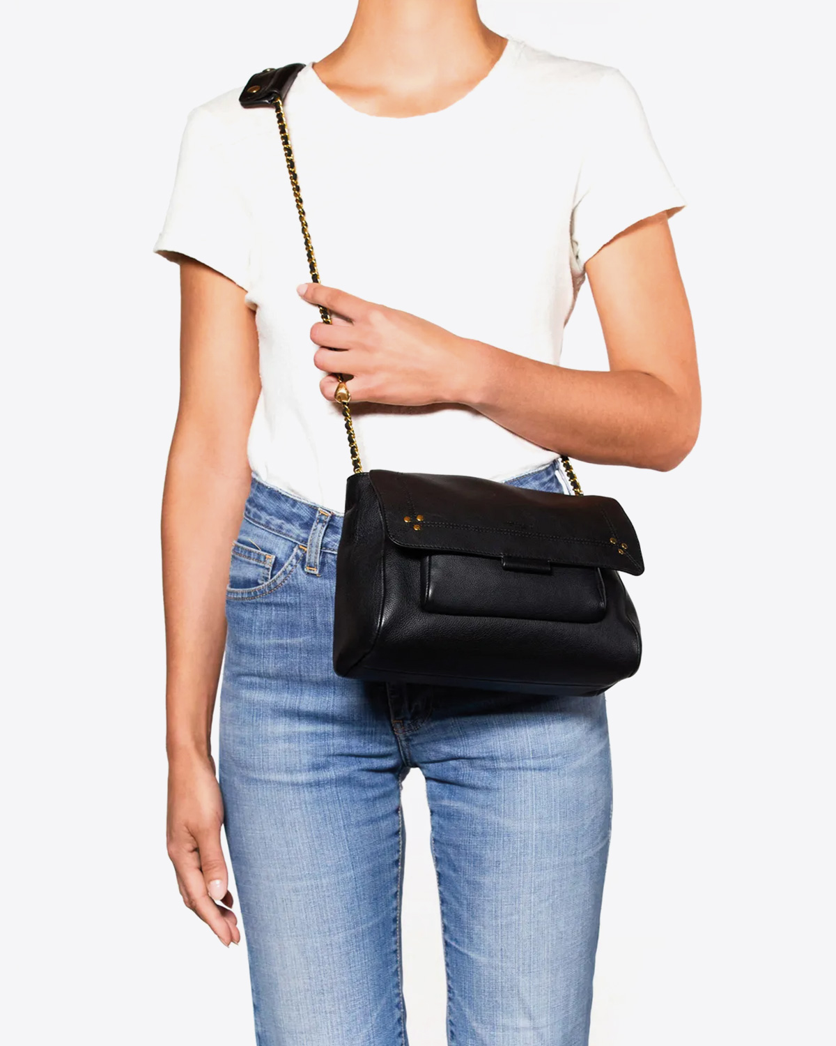 Image du produit Jérôme Dreyfuss Sac Lulu M – Cuir Veau Noir Brass - 7