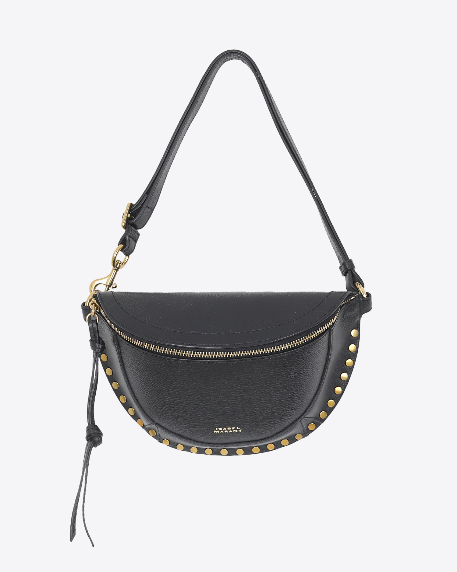 Sac banane en cuir grainé noir et clouté Skano Isabel Marant. Face.