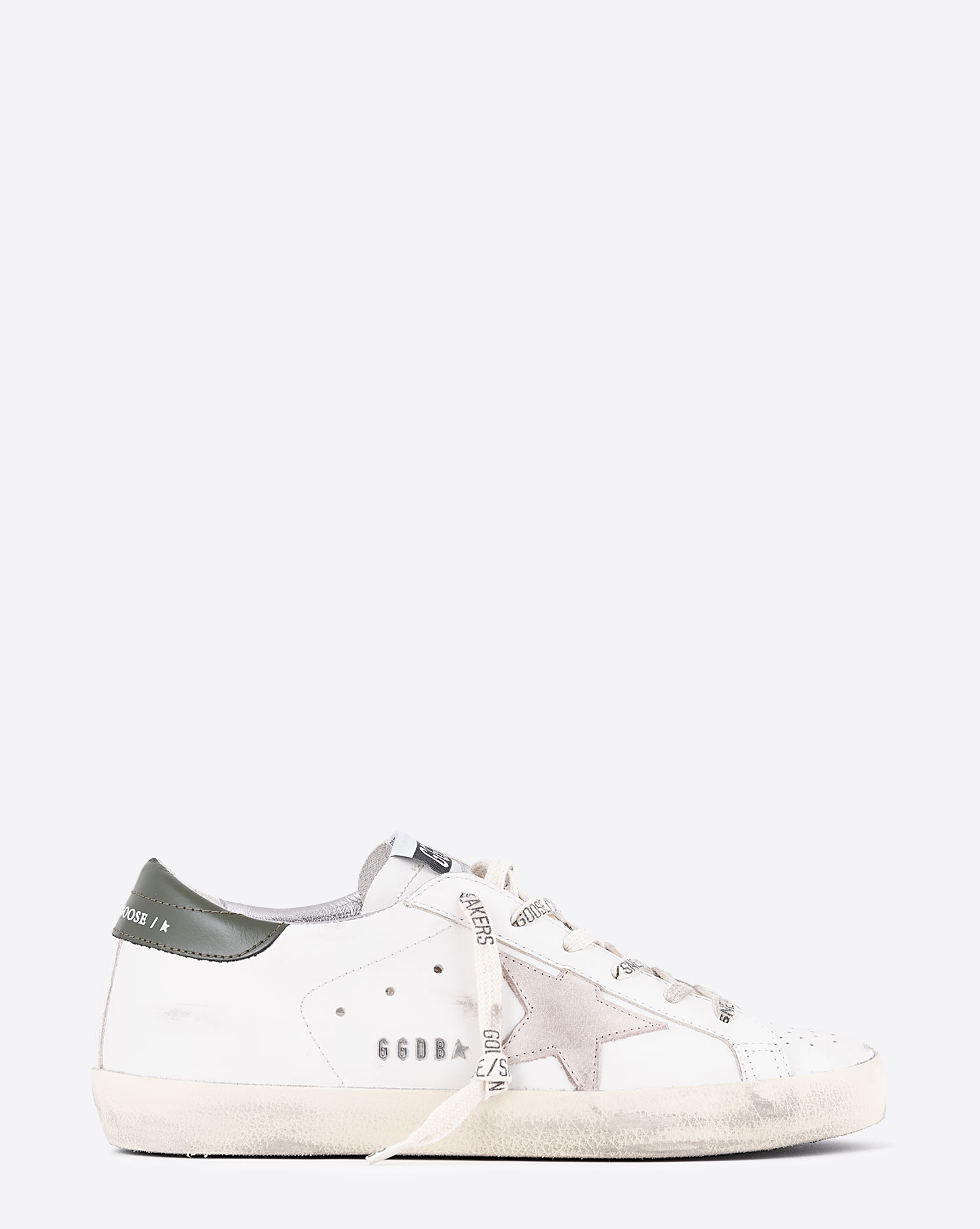 Sneakers pour femme Golden Goose Superstar en cuir blanc. Vue profil. 
