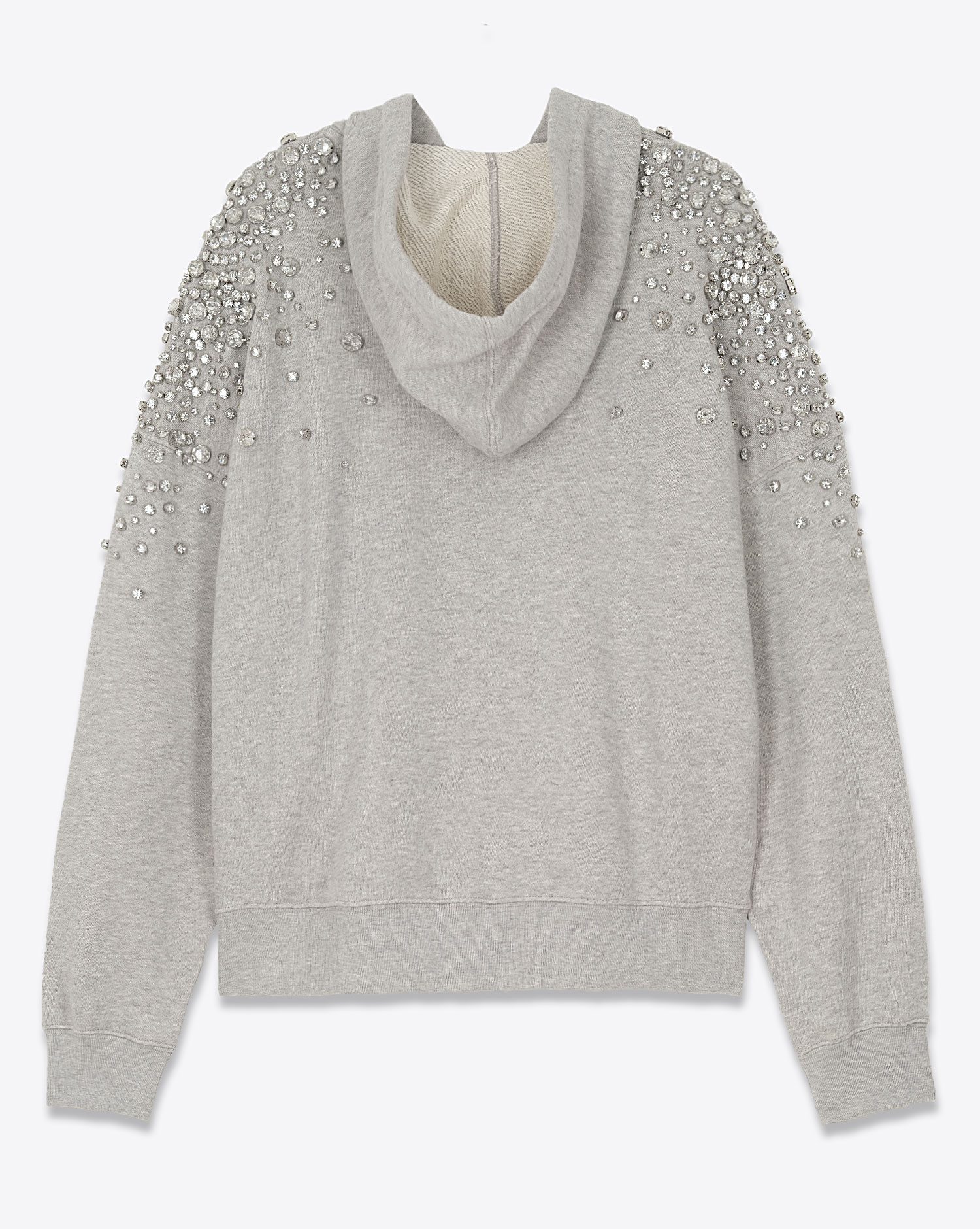 Sweat-shirt à capuche gris clair chiné poche Kangourou entièrement brodé de cristaux sur les épaules et dans le dos Golden Goose. Dos.