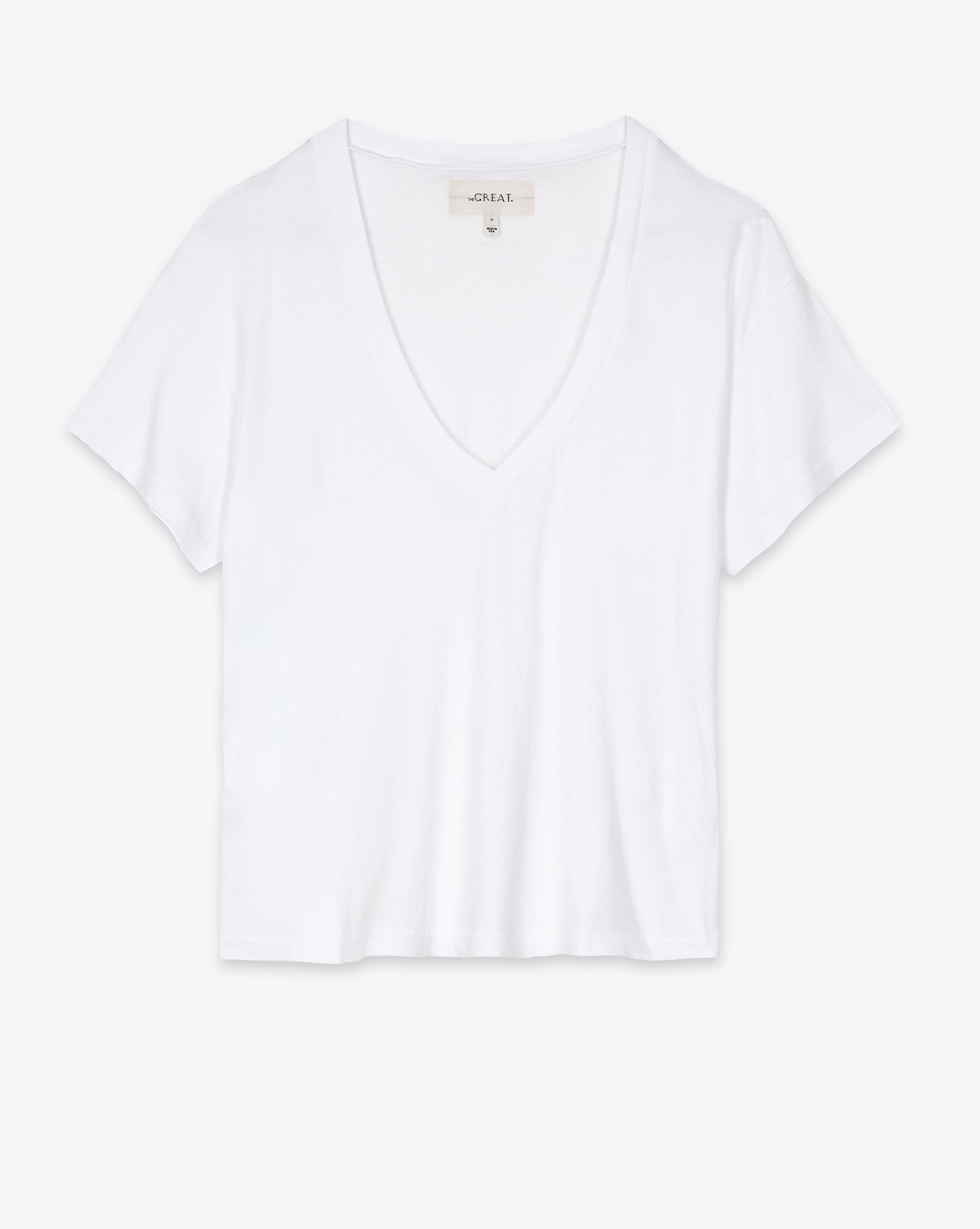 Tee-shirt manches courtes V Neck The Great blanc. Vue face. 
